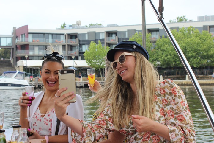 Bernadette Bosanac et al. sitting in Nauti Picnics boat