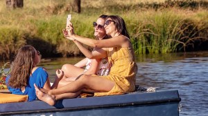 Selfies on the bow of the boat